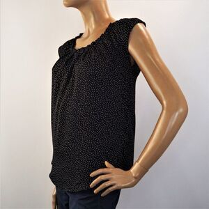 LC Lauren Conrad Womens Top Navy Blue Swiss Dot Chiffon Bow Back Blouse Sz XS